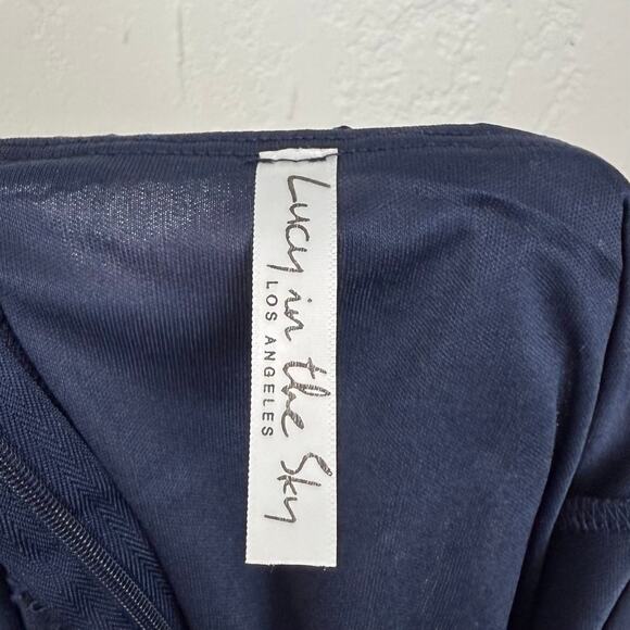 Lucy in the Sky Navy Blue Floral Mesh Open Back Mini Dress Size Large - Picture 4 of 5